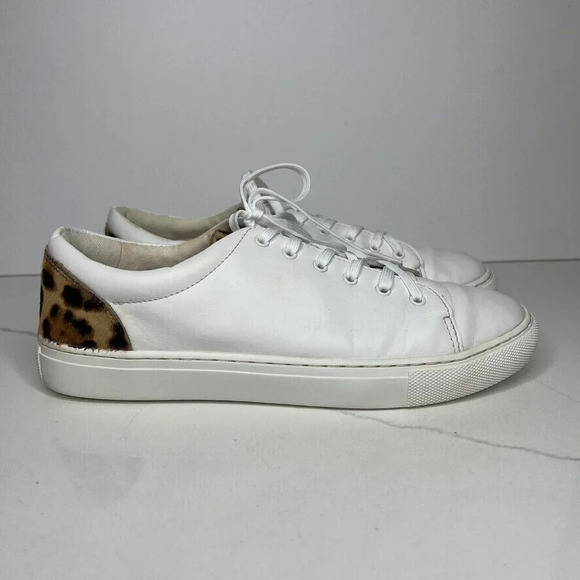 J. Crew Leopard Sneakers White Animal Print Women’s Size 8 Fur - Picture 1 of 12